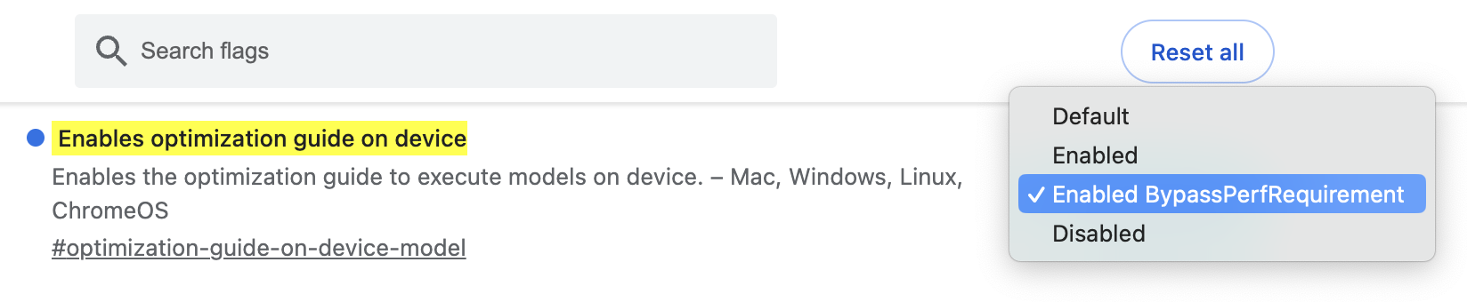 Chrome flags > chrome://flags/#optimization-guide-on-device-model